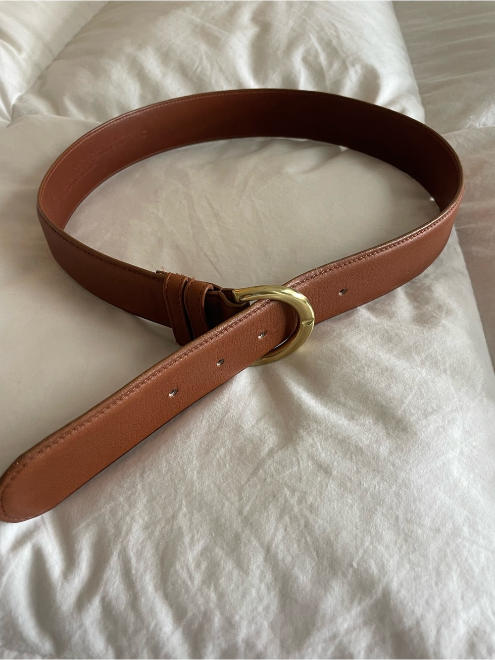 Coach Leather Circle-Buckle Waist Belt - Brown
